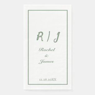 Sage Green Monogram Name Elegant Script Wedding Napkin