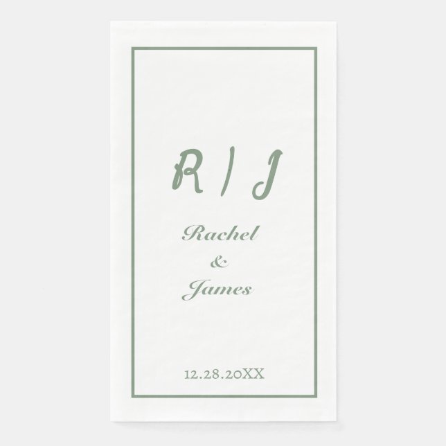 Sage Green Monogram Name Elegant Script Wedding Napkin (Front)