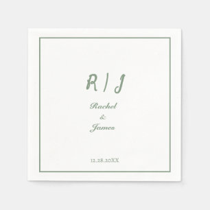 Sage Green Monogram Name Elegant Script Wedding Napkin