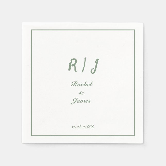 Sage Green Monogram Name Elegant Script Wedding Napkin (Front)