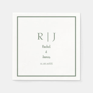 Sage Green Monogram Name Minimal Elegant Wedding Napkin