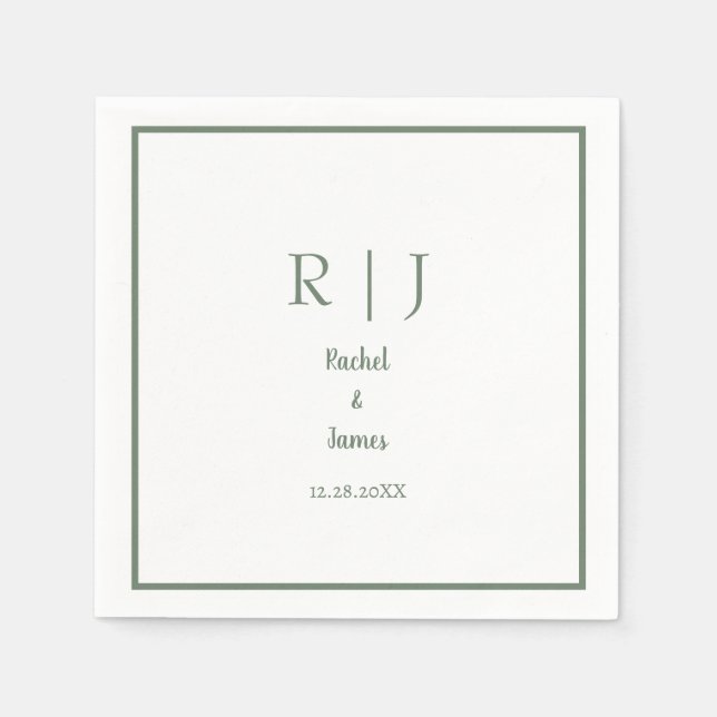 Sage Green Monogram Name Minimal Elegant Wedding Napkin (Front)