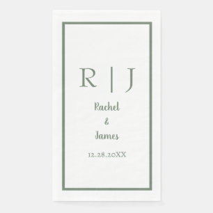 Sage Green Monogram Name Minimal Elegant Wedding Napkin