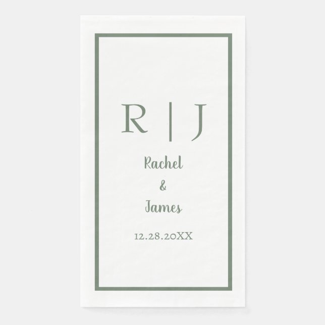 Sage Green Monogram Name Minimal Elegant Wedding Napkin (Front)