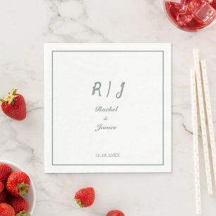 Sage Green Monogram Name Script Elegant Wedding Napkin