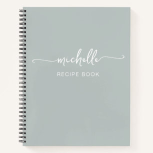 Sage Green Monogram Name Signature Cookbook Recipe Notebook