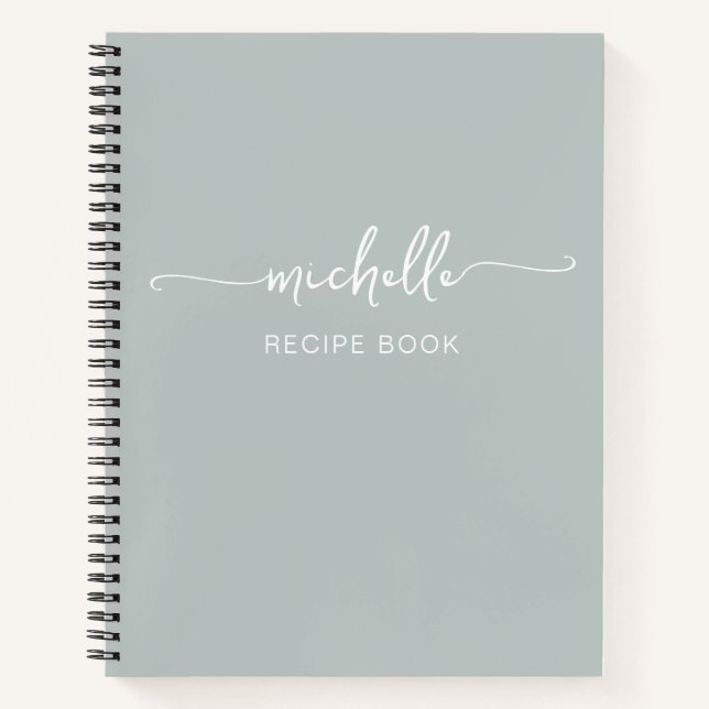 Sage Green Monogram Name Signature Cookbook Recipe Notebook (Front)