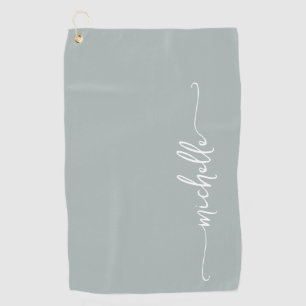 Sage Green Monogram Name Stylish Script Golf Towel