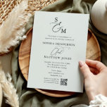 Sage Green Monogram QR Code Photo Wedding Invitation<br><div class="desc">Announce your unforgettable day with an invitation where bespoke artistry meets timeless elegance. Your love story begins with a custom monogram at the top, where a stunning, luxury calligraphic ampersand elegantly unites your initials. Below, the details of your celebration are presented in a classic serif font, exuding grace and sophistication....</div>
