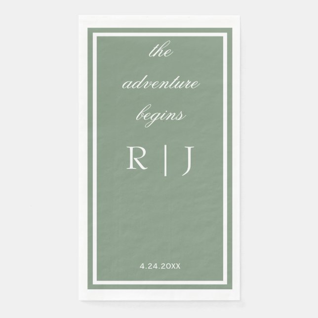 Sage Green Monogram Quote Script Text Wedding Napkin (Front)