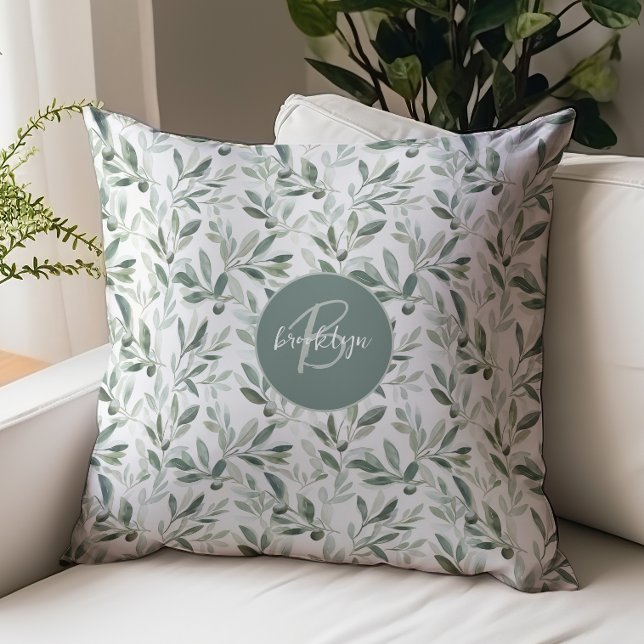 Sage Green Monogram Rustic Olive Pattern Cushion (Creator Uploaded)
