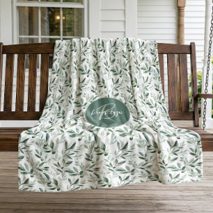 Sage Green Monogram Rustic Olive Pattern Fleece Blanket