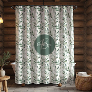 Sage Green Monogram Rustic Olive Pattern Shower Curtain