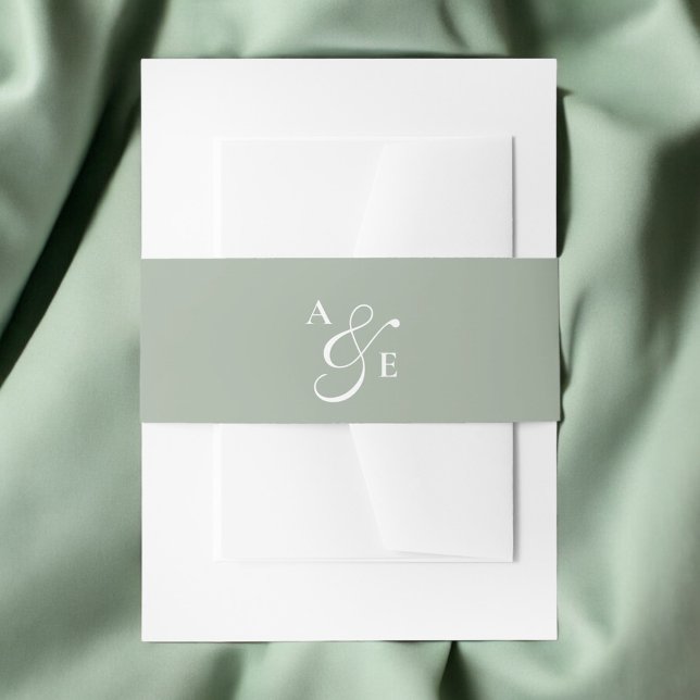 Sage Green Monogram Script Ampersand Invitation Belly Band (Creator Uploaded)