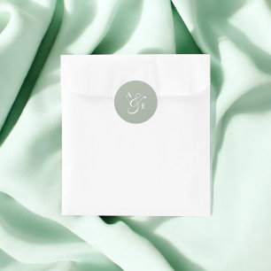 Sage Green Monogram Script Ampersand Wedding Classic Round Sticker