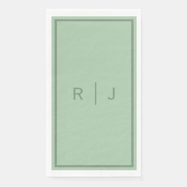 Sage Green Monogram Script Initials Letter Wedding Napkin (Front)
