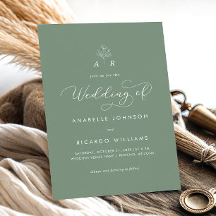 Sage Green Monogram Script Photo QR Code Wedding Invitation
