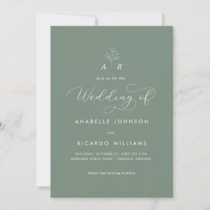 Sage Green Monogram Script Photo QR Code Wedding Invitation