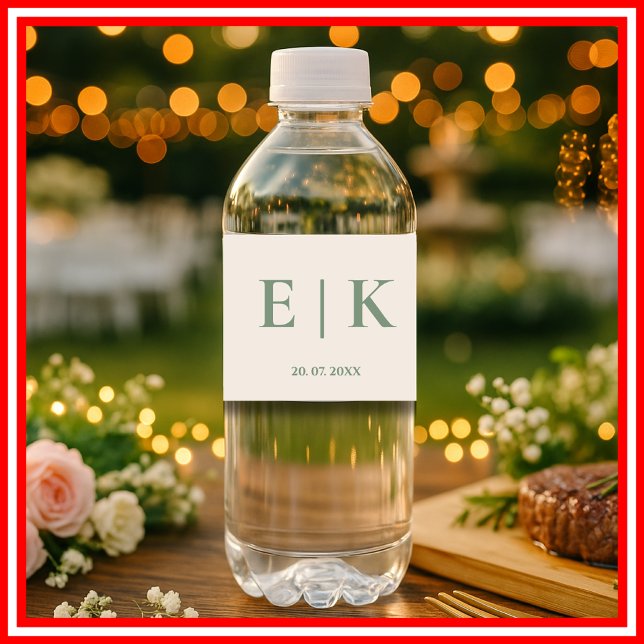 Sage Green Monogram | Simple Minimalist Wedding Water Bottle Label (Creator Uploaded)