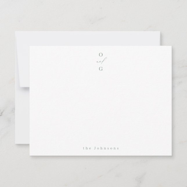 Sage Green monogram simple personalised Stationery Card (Front)