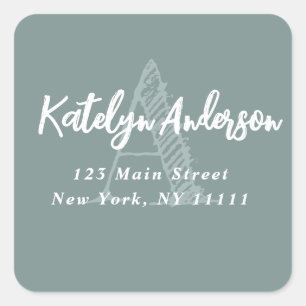 Sage Green Monogram Square Return Address Label