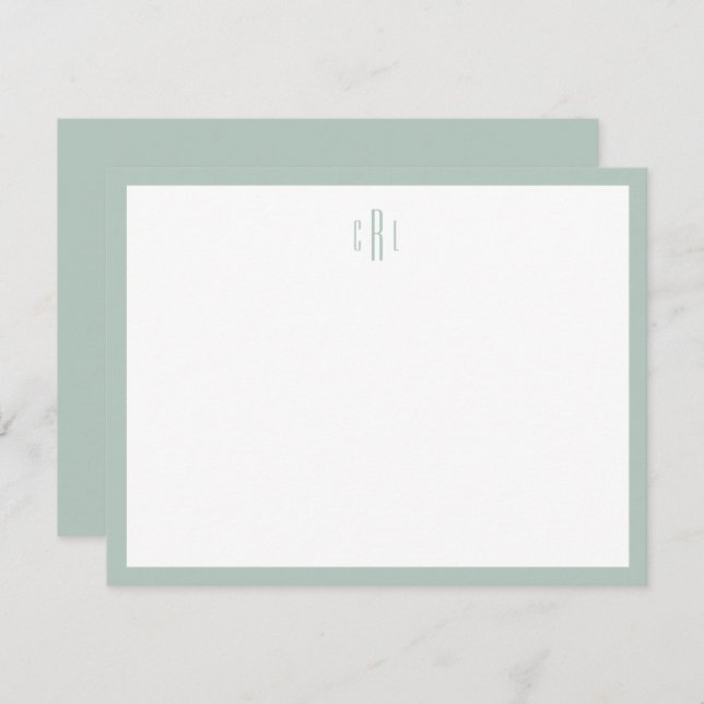 Sage Green Monogram Stationery Thank You Note Card (Front/Back)