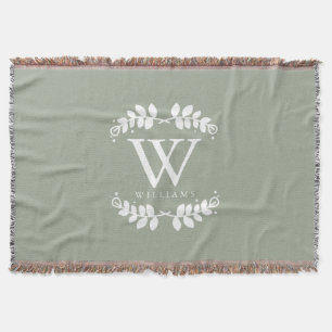Sage Green Monogram Throw Blanket