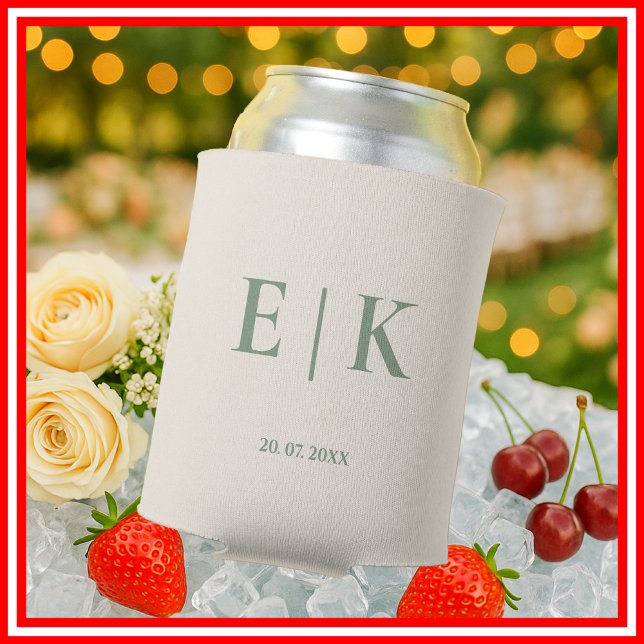 Sage Green Monogram Wedding Can Cooler (Creator Uploaded)