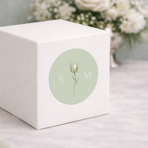 Sage Green Monogram Wedding Classic Round Sticker
