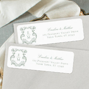 Sage Green Monogram Wedding Crest Return Address