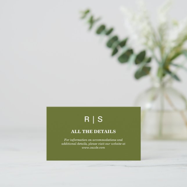 Sage green Monogram Wedding Enclosure Card (Standing Front)