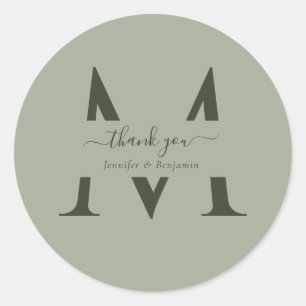 Sage Green Monogram Wedding Favour Thank You Classic Round Sticker