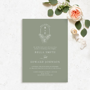 Sage Green Monogram Wedding Invitation