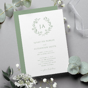 Sage Green Monogram Wedding  Invitation