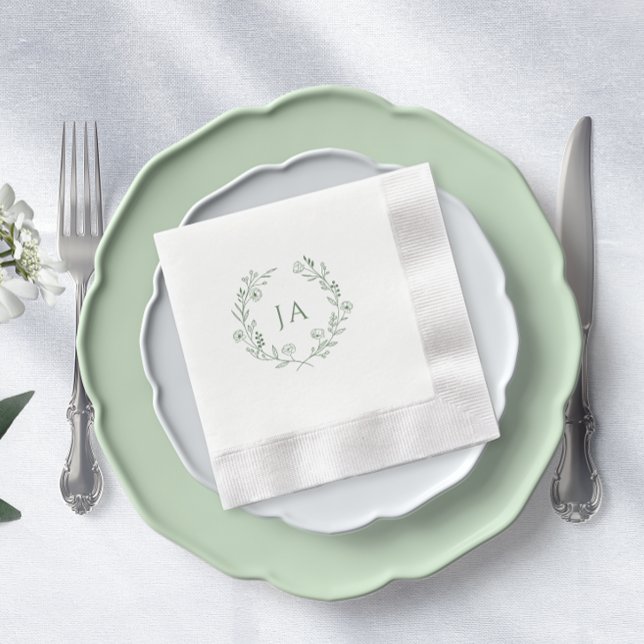 Sage Green Monogram Wedding Napkin (Creator Uploaded)