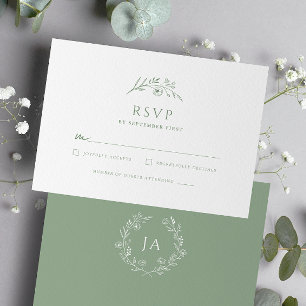 Sage Green Monogram Wedding RSVP Card