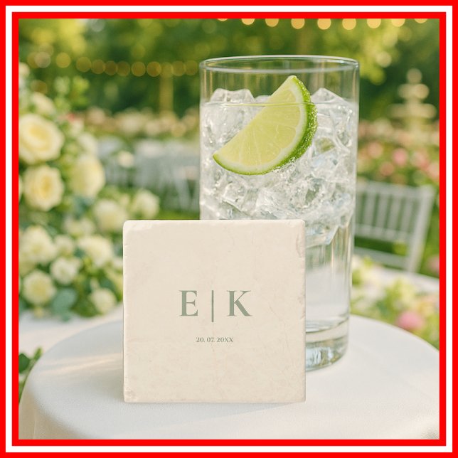 Sage Green Monogram Wedding Stone Coaster (Creator Uploaded)