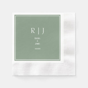 Sage Green Monograms Elegant Trendy Modern Wedding Napkin