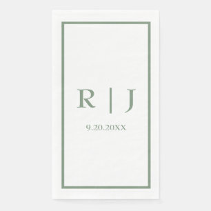 Sage Green Monograms Simple Elegant Classy Wedding Napkin