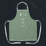 Sage Green Monograms Simple Elegant Trendy Wedding Apron<br><div class="desc">Designed with text templates for monogrammed initials,  name and date which you can customise!</div>