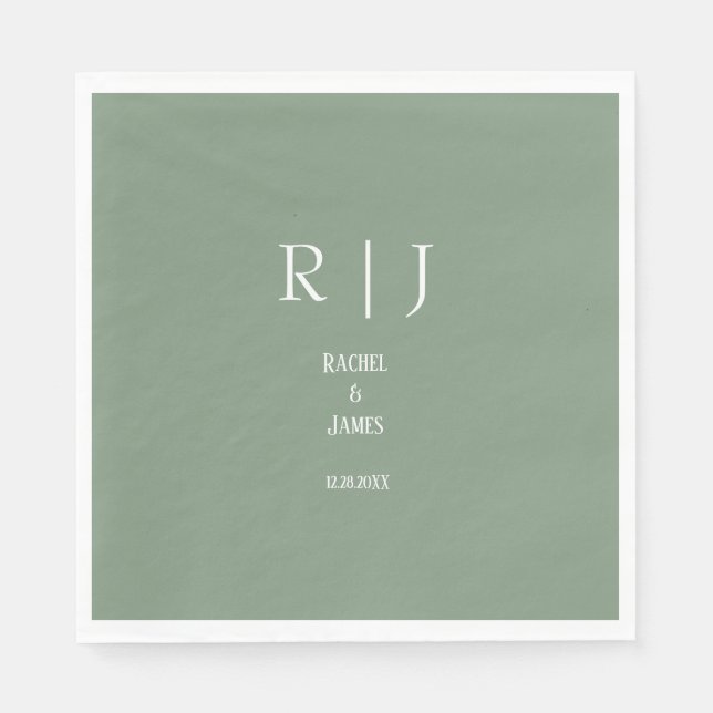 Sage Green Monograms Simple Minimal Modern Wedding Napkin (Front)