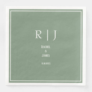 Sage Green Monograms Trendy Elegant Modern Wedding Napkin