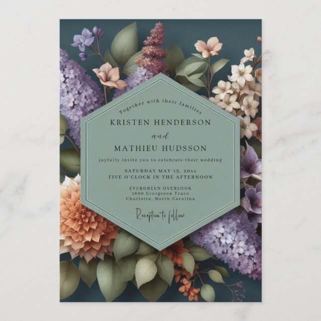Sage Green Moody Botanical Wedding Invitation (Front)