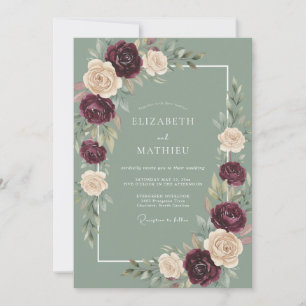 Sage Green Moody Romantic Wedding Invitation