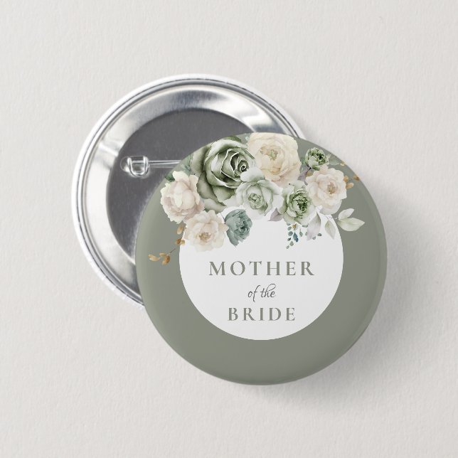 Sage Green Mother of the Bride Bridal Shower 6 Cm Round Badge (Front & Back)