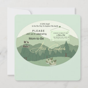 Sage Green Mountain Adventure Square Baby Shower I Invitation