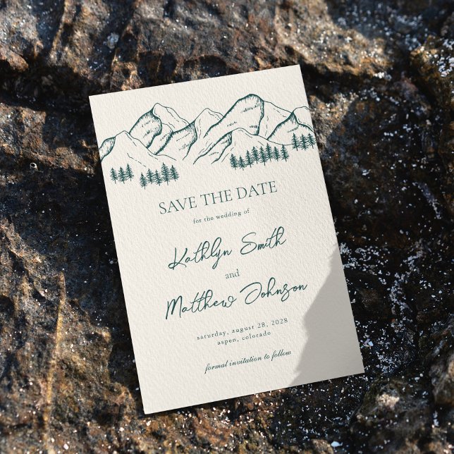 Sage Green Mountain Pine Tree Outdoor Wedding Save The Date (Creator Uploaded)