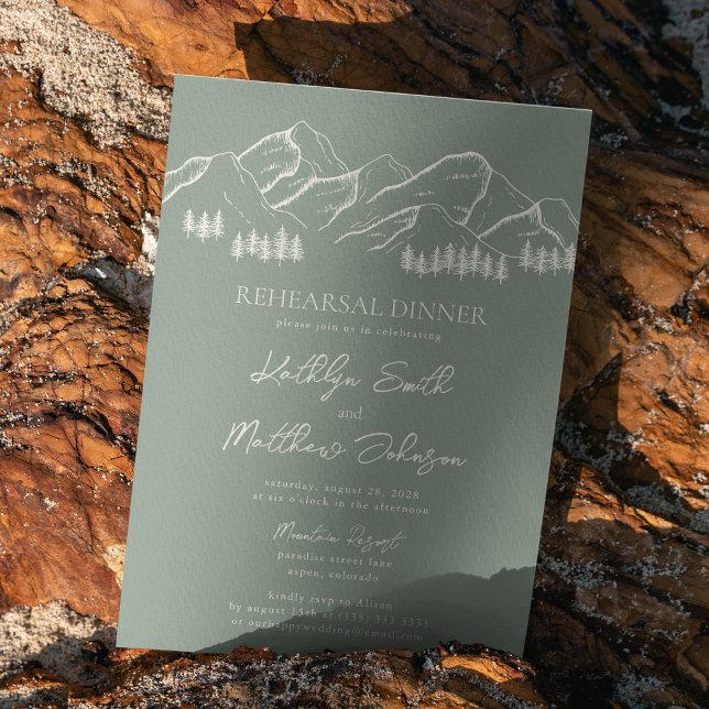 Sage Green Mountain Pine Tree Rehearsal Dinner Invitation (Creator Uploaded)