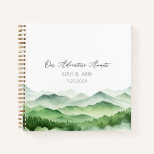 Sage Green Mountain Watercolor Wedding Guest Book