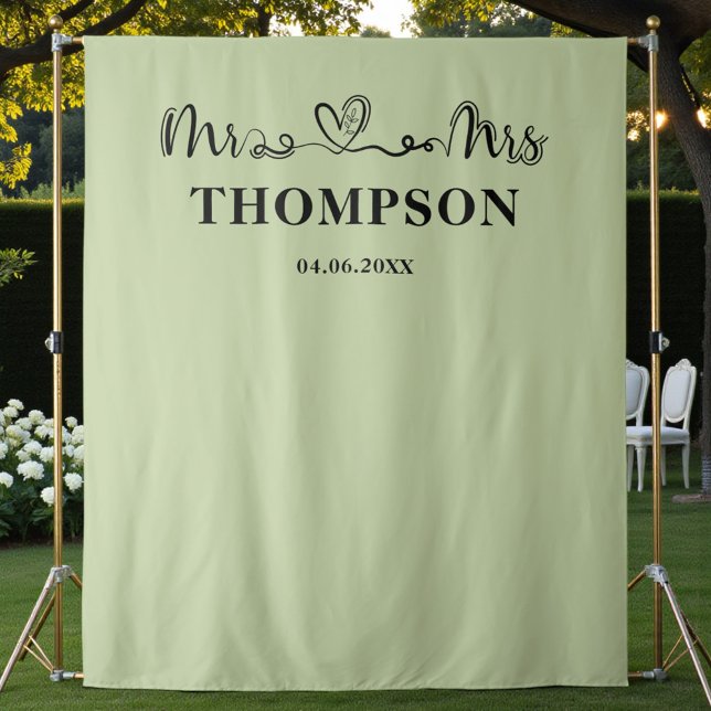 Sage Green | Mr and Mrs Elegant Simple Backdrop Tapestry (Creator Uploaded)